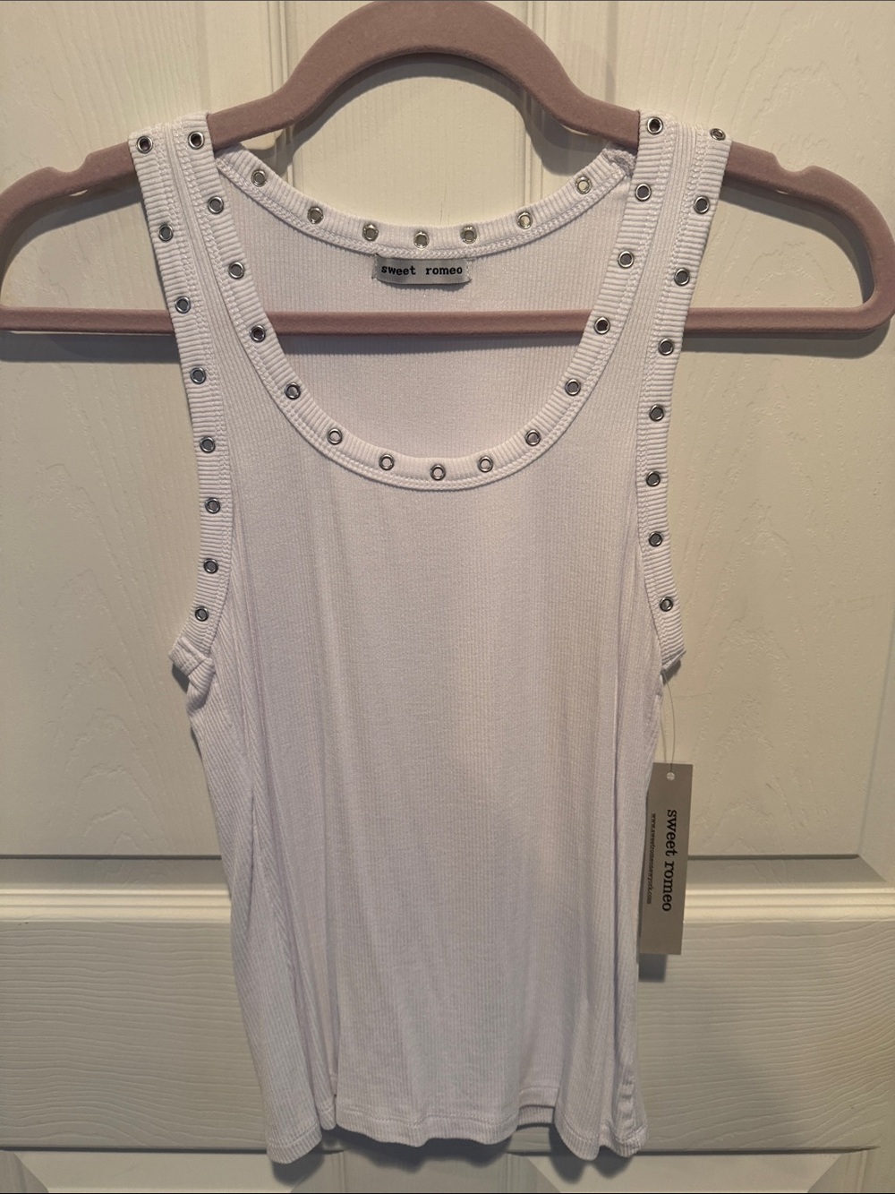 Sweet Romeo White Ribbed Tank with Silver Studs